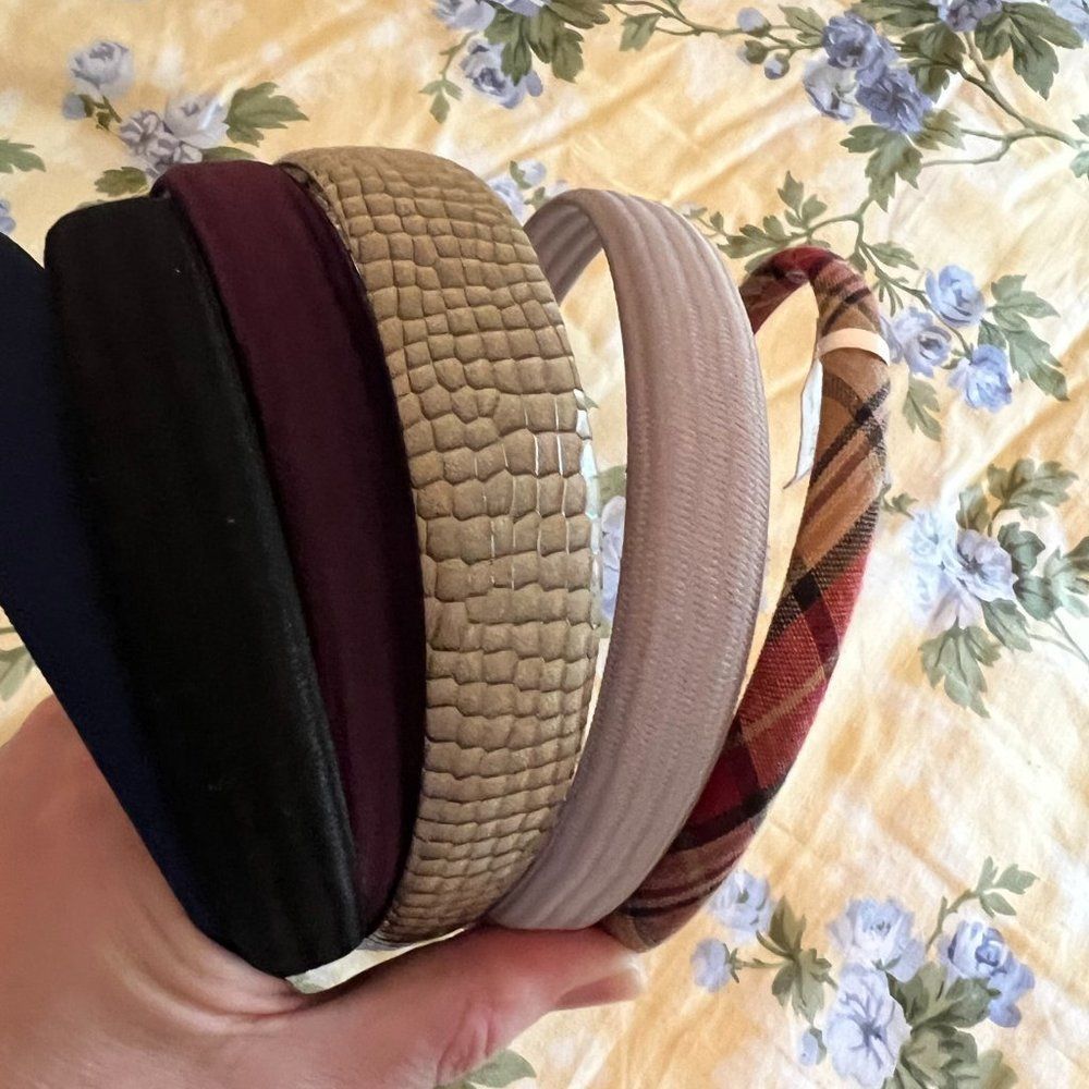 Six Headbands - Navy. Black, Purple, Tan Animal Embossed, Tan, Plaid
